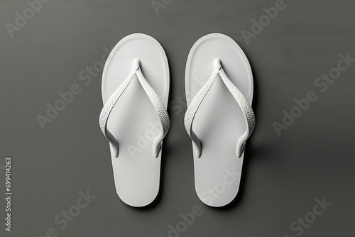 Blank white flip flops mockup on dark grey background