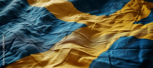 Closeup Sweden flag. Country independence day concept. Generative AI technology. photo