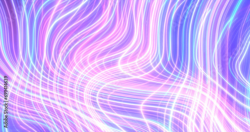 Abstract bright blue purple glowing flying waves from twisted lines energy magical background