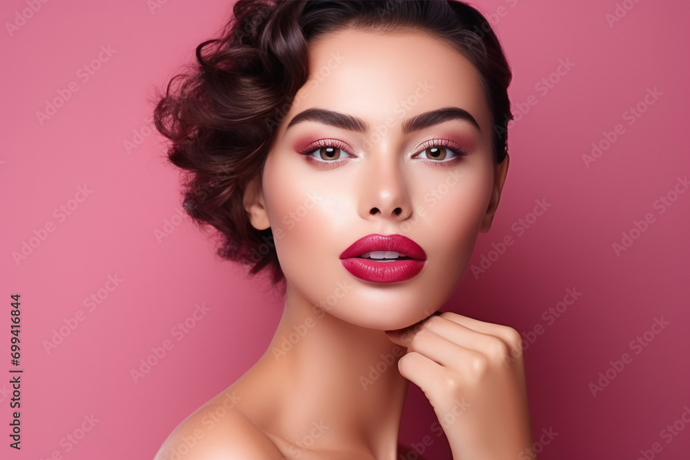 Beautiful woman makeup style touch her face Beautiful woman makeup style touch her face