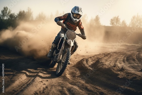 motorbike racing in outdoor dirt tracks. Generative AI