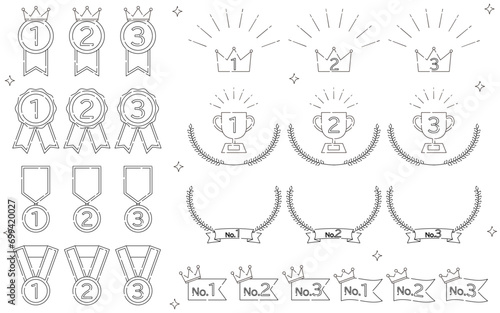 Simple line drawing ranking icon set, 1st to 3rd place