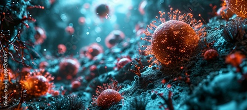 Cancer cell infect human body. Generative AI technology. photo