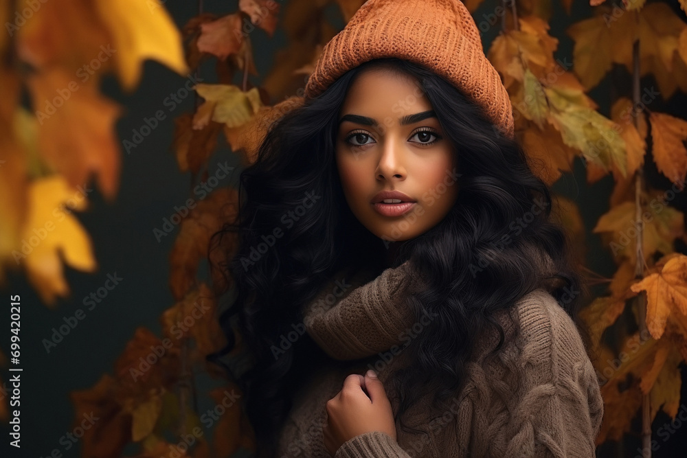 Young indian woman in autumn cloth Young indian woman in autumn cloth