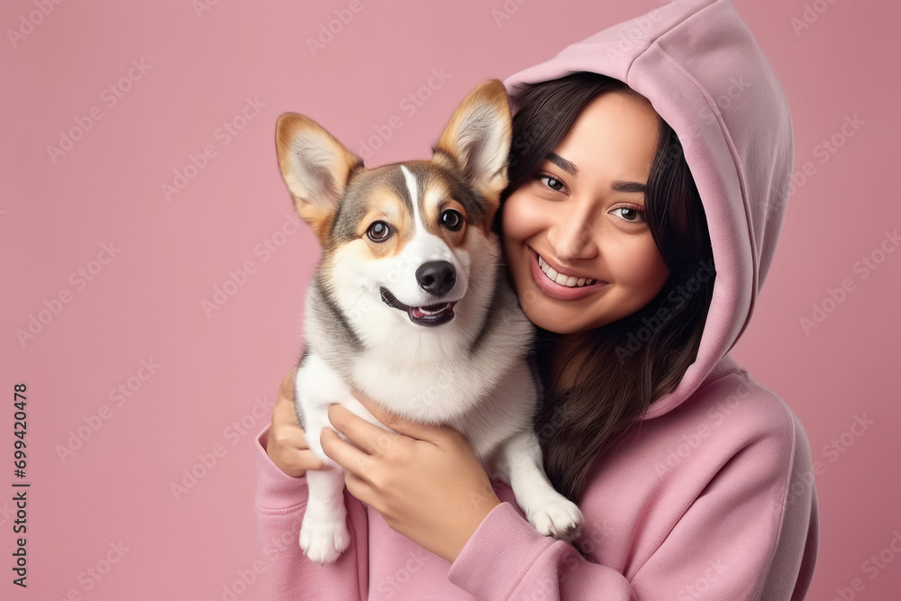 Young indian woman holding dog Young indian woman holding dog