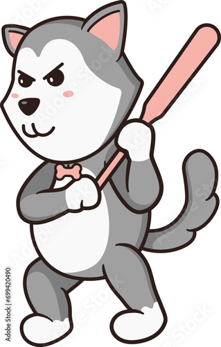 Cute Dog Character Bring a Baseball Bat photo