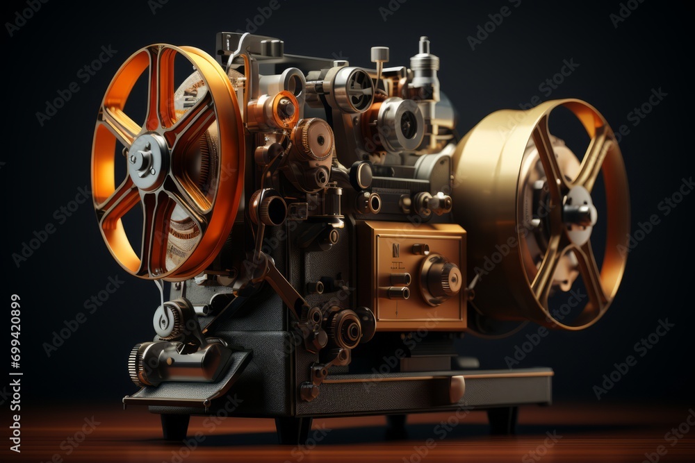 Obraz premium Vintage Film Projector, on an isolated Dark Brown background, Generative AI 