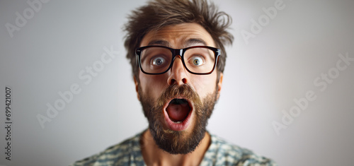 Men are shocked, happy, and surprised. Image generated by AI. Beautiful background image photo