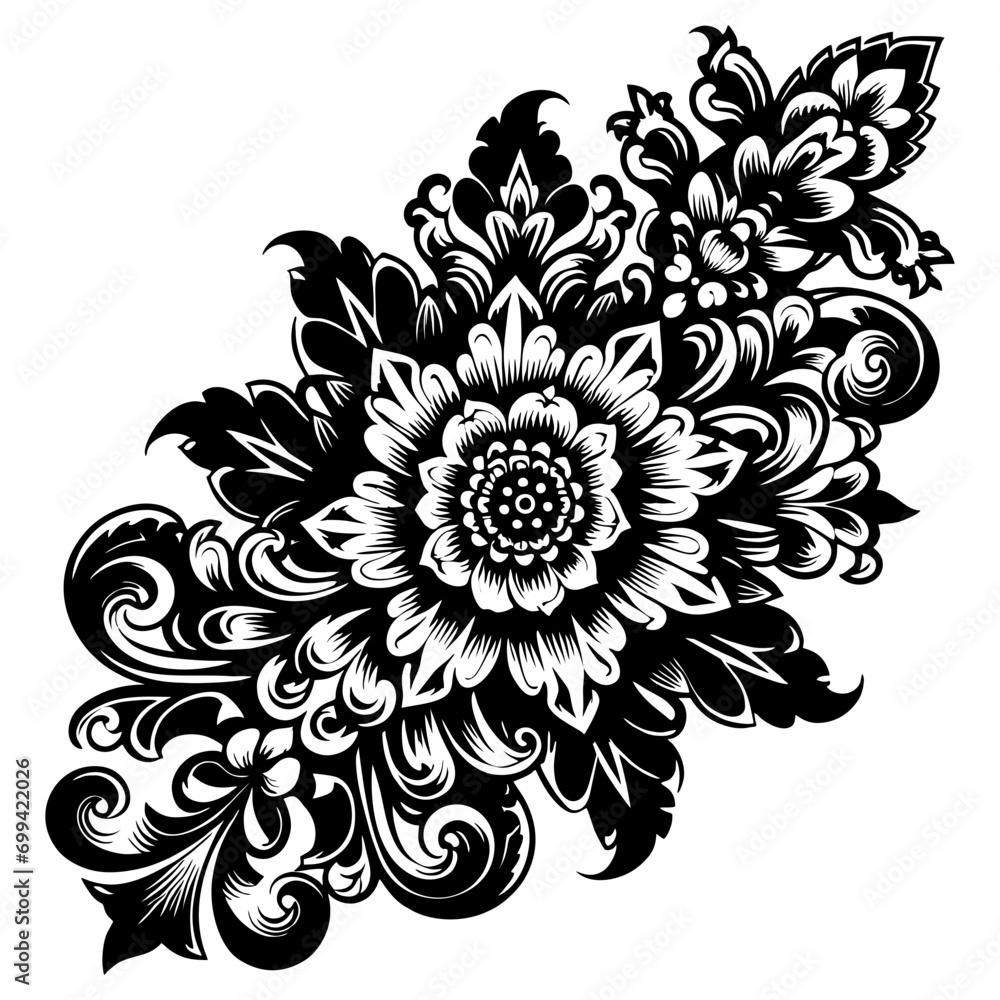 Black And White Floral Pattern Ornament Black And White Floral Pattern Ornament