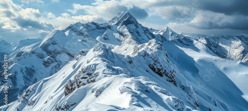 Snow mountains peak. Generative AI technology. 