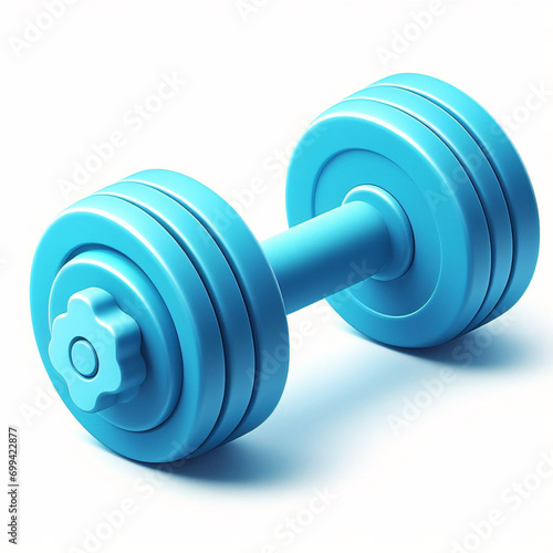 Metal blue dumbbell isolated on white background.