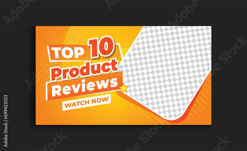 online business YouTube thumbnail template top 10 Product reviews video thumbnail eye-catching design vector