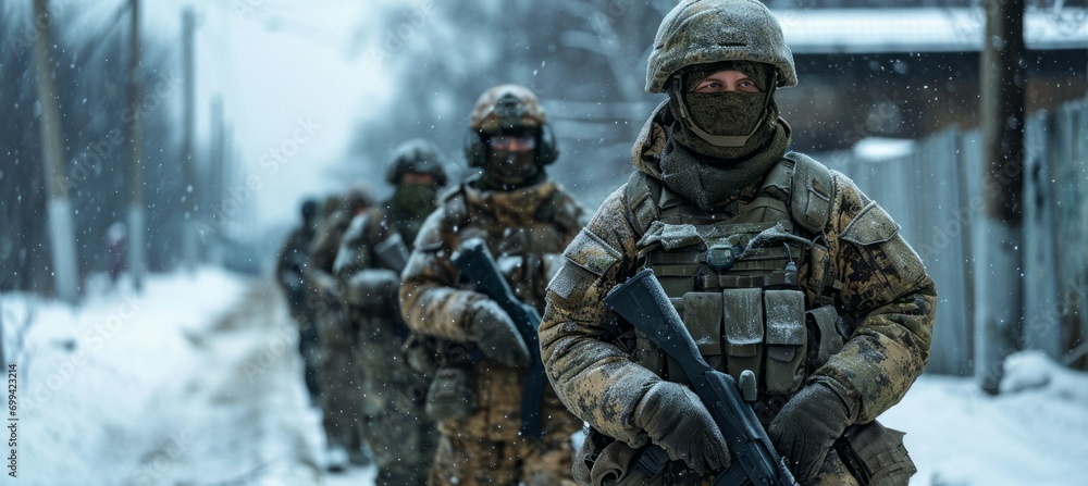 Group of winter soldier full vest uniformhelmet protection and rifle ...