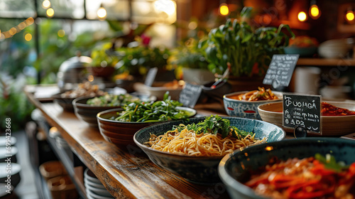 Vietnamese food. Pho ga, pho bo, noodles, spring rolls, Assorted asian dinner