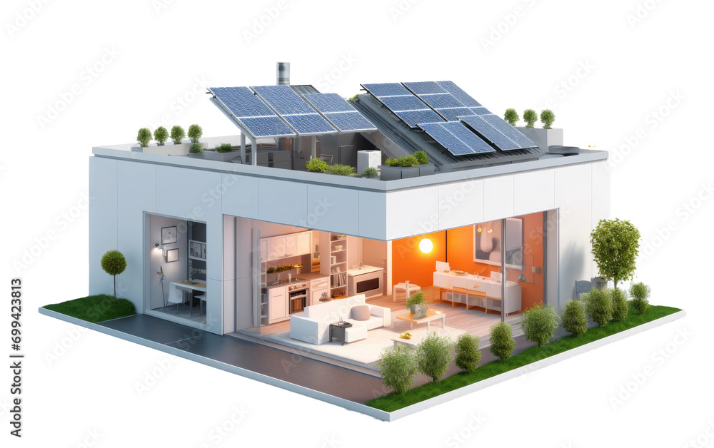 Solar-Powered Smart Home System and Its Energy-Efficient Innovations on White or PNG Transparent Background Solar-Powered Smart Home System and Its Energy-Efficient Innovations on White or PNG Transparent Background