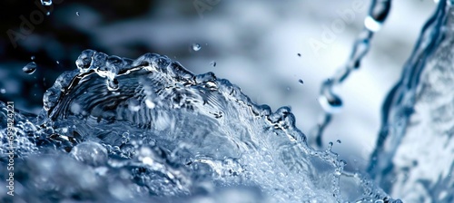 Closeup water splash. Generative AI technology.
