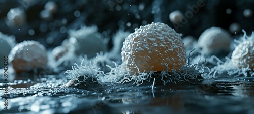 Macro shot tumor cell. Generative AI technology. photo