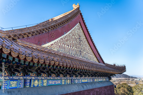 National style ancient building hall roof blue sky photo