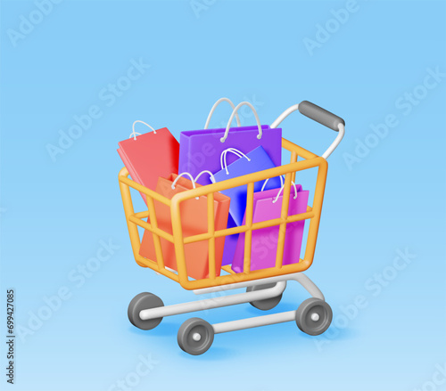 3D Shopping or Gift Bag in Shopping Cart