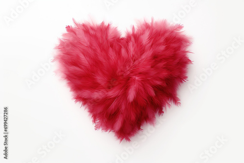3D Red Heart Shape Love of Feathers on a White Background, Ideal for Valentine's Day Banner or Poster Design