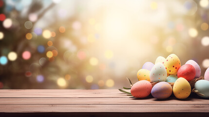 Emmpty wooden table background - easter spring theme
