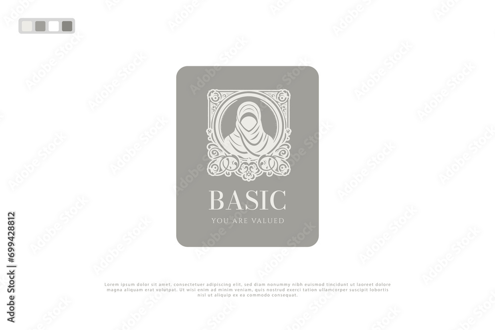 Feminine beauty woman hijab natural vintage, classical and retro logo template