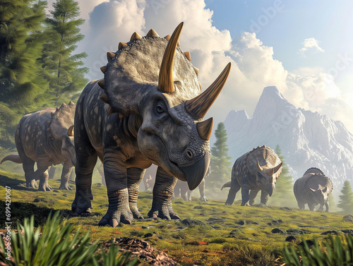 Herd of triceratops dinosaurs
