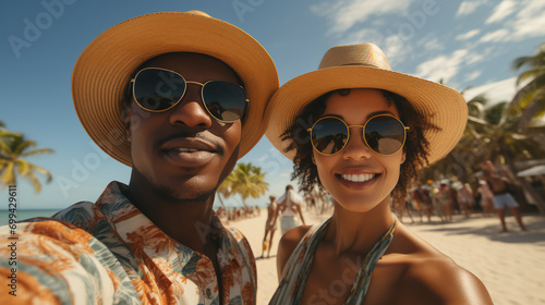 Couple at a beach resort - eccentric and quirky dress - low angle shot - vacation - holiday - trip - travel - getaway - escape - high-end - stylish fashion © Jeff