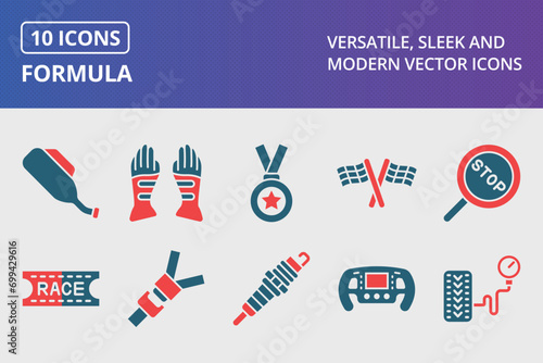 Formula 1 Glyph Two Color Icons Set