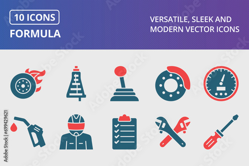 Formula 1 Glyph Two Color Icons Set