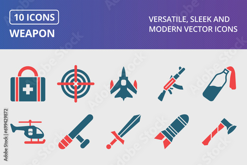 Weapon Glyph Two Color Icons Set
