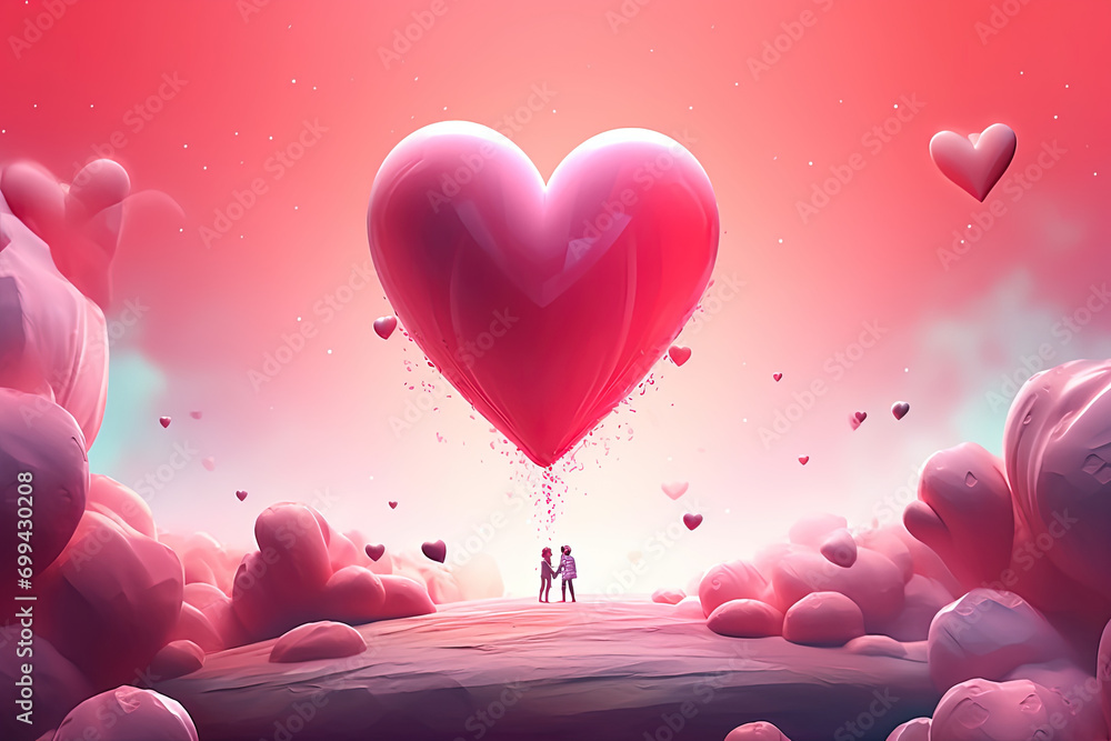 Red Balloon Illustration in a Colorful Sky Background. Perfect for Valentine's Day, Birthday, Mother's Day, Holiday, Friendship. Ample Space for Text