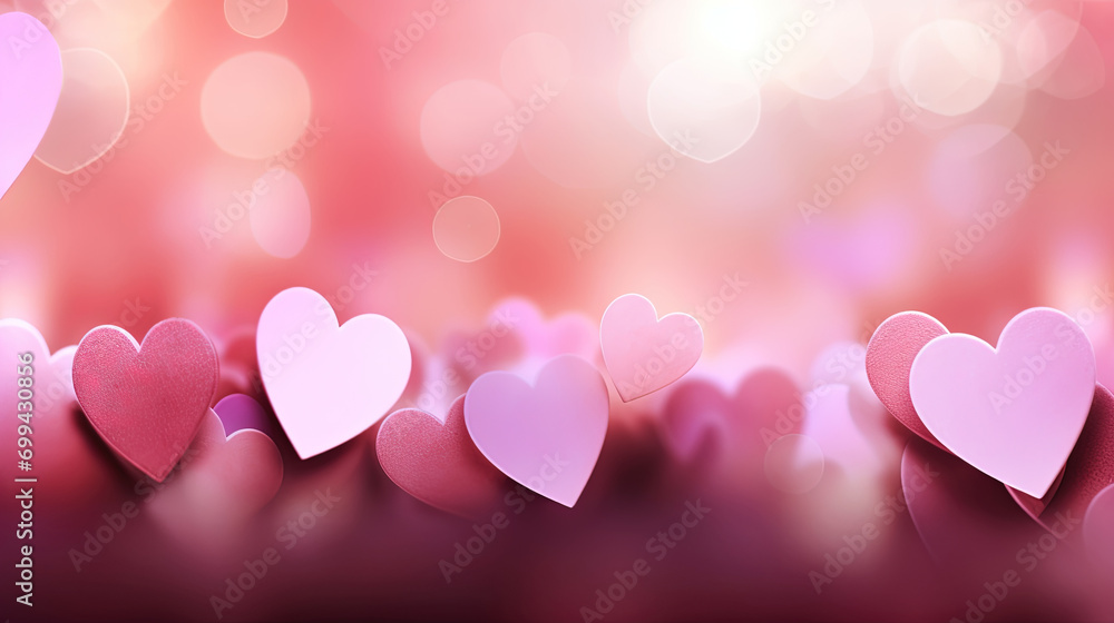 Pink Hearts Glowing Love Bokeh on Valentine's Day Blur Background. Abstract Valentine's Day Wallpaper