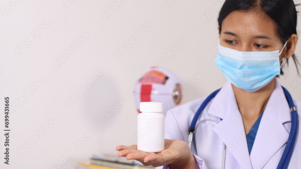 Initial AI illustration of a close-up of a female doctor's hand signing a medical document on a clipboard. and recommending certain medicines to patients on a laptop Initial AI illustration of a close-up of a female doctor's hand signing a medical document on a clipboard. and recommending certain medicines to patients on a laptop