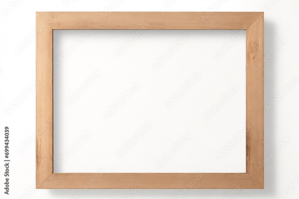 Fototapeta premium Leere hölzerne Bilderrahmen-Attrappe isoliert auf transparentem Hintergrund, horizontale Landschaftsgrafik-Vorlage für Foto, Bild, Bild, Wandkunst, Text, Zitat. Rahmen aus hellem Eichenholz.