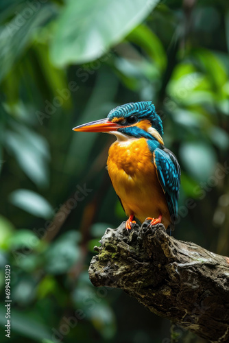 The Guam Kingfisher perching on a weathered branch in a tropical forest © Veniamin Kraskov