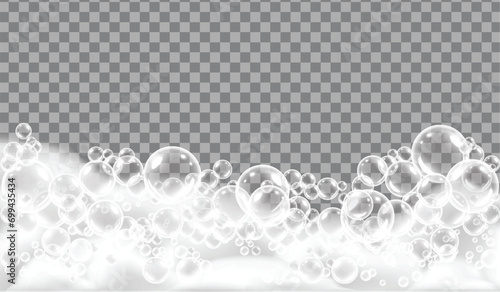 Bath foam realistic concept large bubbles of lush white foam on the surface with transparent background vector illustration © FK