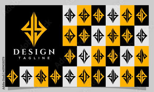 Set of sharp abstract rhombus letter Y YY logo design