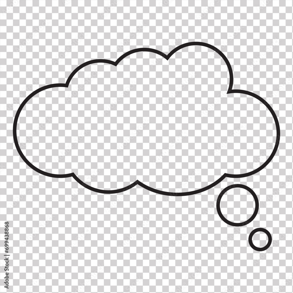 Think bubble isolated. Trendy think bubble in flat style. Modern template for social network and label. Creative thought balloon. Cloud line art, Dream  isolated cloud vector EPS 10. - obrazy, fototapety, plakaty 
