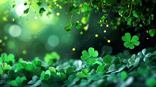 st patrick's day banner with four leaf clover background