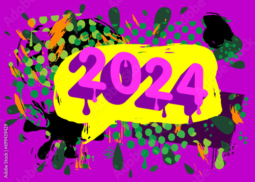 2024 Graffiti tag. Abstract modern holiday street art decoration performed in urban painting style.