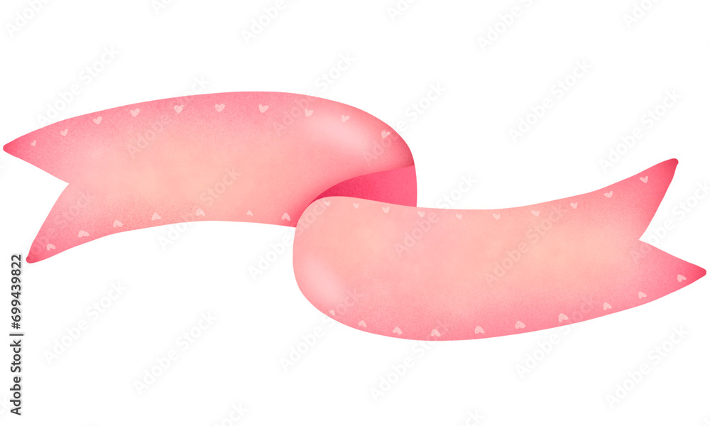 Watercolor hand-drawn illustration pastel pink ribbon banner text box with a charming white heart pattern inside Watercolor hand-drawn illustration pastel pink ribbon banner text box with a charming white heart pattern inside
