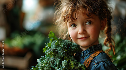 Girl with broccoli Healthy food