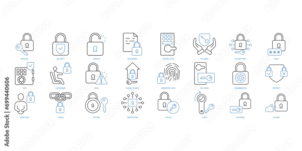 Lock icons set. Set of editable stroke icons.Vector set of Lock Lock icons set. Set of editable stroke icons.Vector set of Lock