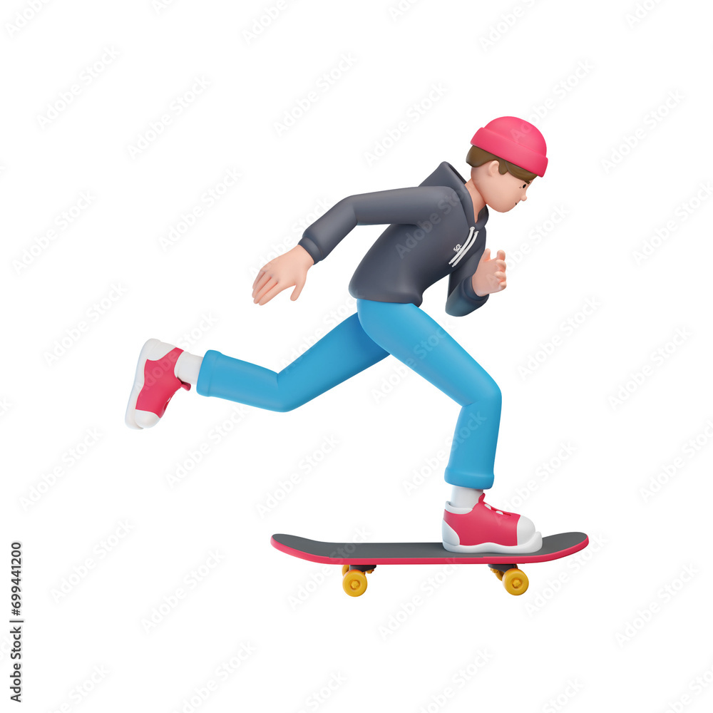Boy playing skateboard 3d illustration Boy playing skateboard 3d illustration