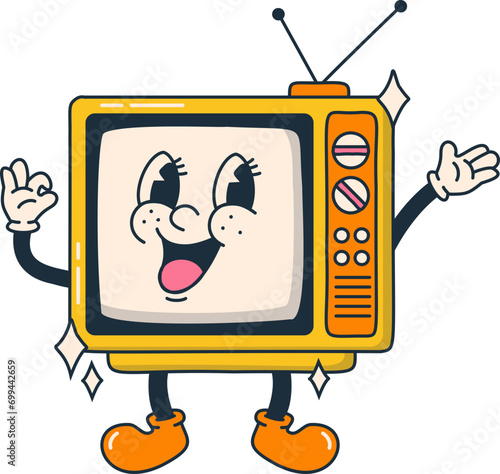 Old Television Character Retro Groovy Cartoon