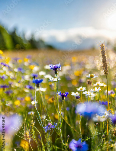 Beautiful wild meadow in a Polish landscape on a bright, hot summer day.