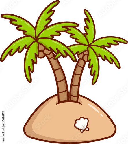 Palm Tree Travel Icon, Vacation on an Island with Coconut Palm Trees