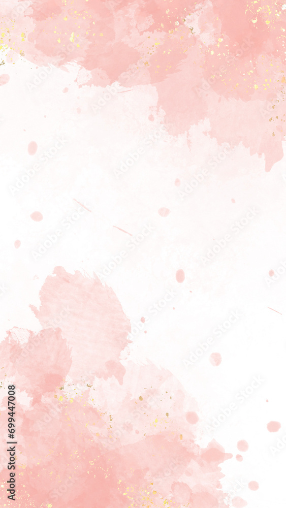 
Pastel pink watercolor paint brush glitter gold for wedding elements.  or card templates for greetings or invitations on valentines Day background.Colorful hand painted texture.