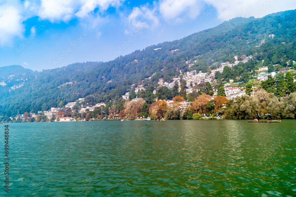 Nainital Lake and the Nainital City from the waters 
